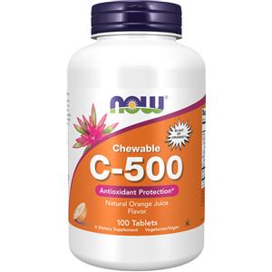 Now Foods Vitamina C-500 mg Compresse Masticabili 100 cpr Gusto Arancia - Supporto Immunitario e Antiossidante