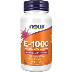 Now Foods Vitamina E-1000 - Tocoferoli misti, 50 Capsule Molli, Antiossidante per Pelle e Salute Immunitaria