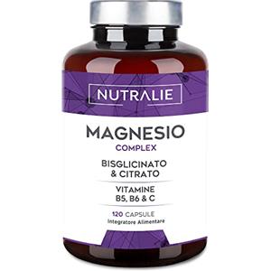 NUTRALIE Magnesio Completo - Magnesio Citrato + Magnesio Bisglicinato 2145mg - Anti stress e Fatica - Integratore Magnesio con Vitamine B5, B6 e C Calcio | 120 Capsule Vegane Nutralie