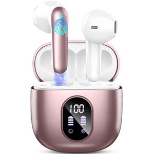 Drsaec Cuffie Bluetooth, Auricolari Bluetooth 5.4 Stereo HiFi con 4 ENC Mic, 2025 Cuffie Wireless In Ear 50 Ore di Durata, Cuffiette Bluetooth IP7 Impermeabili Earbud 50H LED Display, Touch Control, Rosa