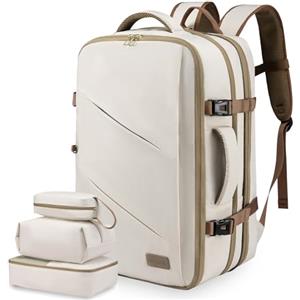 LOVEVOOK Zaino Da Viaggio Borse Da Cabina Per Easyjet Ryanair Zaino Aereo Bagaglio A Mano Uomo Donna Zaino Porta PC 17,3 Pollici Zaino 40 Litri Grande Trekking Travel Bag Zaino Beige Cachi