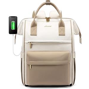 LOVEVOOK Zaino Porta PC Donna, Zaino da Viaggio Lavoro Grande, Impermeabile Zaino Scuola Università, 15.6 Pollici Computer Laptop Travel Backpack Waterproof, Zaino Ufficio Antifurto Elegante Cachi