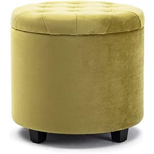 HNNHOME Capacità 45 L Velluto Pouf Rotondo Poggiapiedi Sgabello Contenitore Cassapanca Ottomane con Coperchio, 45 cm Rotondo con Piedini, Giallo