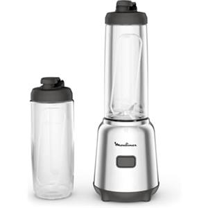 Moulinex Mix&Move Mini Frullatore Portatile, 2 bottiglie 600 ml, 300 W, Design Compatto, Lame Rimovibili, Frullatore Smoothie con Controllo Semplice, Argento, LM15FD