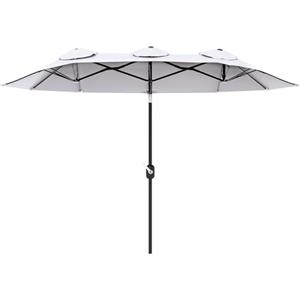 Outsunny Ombrellone da Giardino Doppio Inclinabile a 45° con Manovella e 3 Prese d'Aria, Ombrellone da Esterno in Acciaio e Poliestere, 295x152x222 cm, Crema
