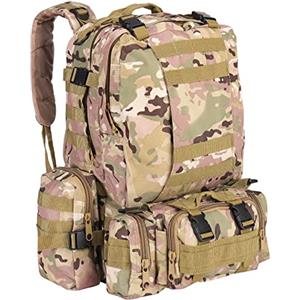 SHANNA Zaino Militare, Zaino Crossfit, Zaino Tattico 55L, Zaino Trekking Quattro in Uno per Trekking, Campeggio, Escursionismo, Pesca, Ciclismo, Viaggio Sport, Cachi