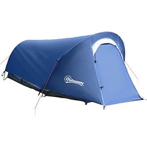 Outsunny Tenda da Campeggio Monoposto in Poliestere e Tessuto Oxford con Gancio Interno, Finestre a Rete e Borsa da Trasporto Inclusa, 265x140x95 cm, Azzurra