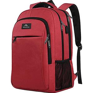 MATEIN Zaino PC 15.6 Pollici, Zaino Porta PC Uomo con Caricatore USB, Zaino Lavoro Uomo Impermeabile Anti-furto per Viaggiare Viaggio Casual Zaino Notebook Università Ufficio, Rosso