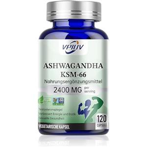 VpiuV Ashwagandha KSM-66, Alto Dosaggio 2400 mg Dose Giornaliera, Ginseng Indiano Ashwagandha, Qualità Premium 120 Capsule
