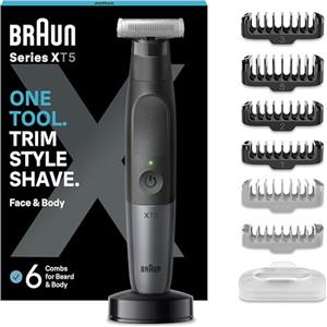 Braun Regolabarba Uomo e Rasoio Elettrico Barba E Capelli Series X, Testina Flessibile Con Lama 4D A Due Direzioni E Protezione SkinShield, 45 Minuti Di Utilizzo Senza Fili, Idea Regalo, XT5300