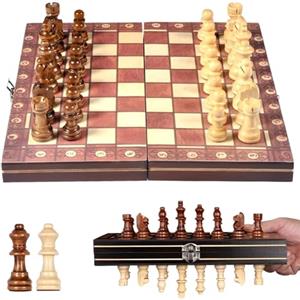 CUEMOON Scacchiera in Legno,3 in 1 Scacchiera Pieghevole, Set di Scacchi Magnetici, come Regalo per Bambini e Adulti 29 * 29cm