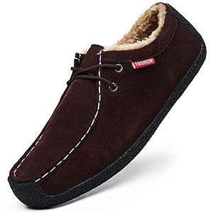 Asifn Scarpe Scamosciate Invernali Mocassini Uomo Caldi Peluche da Barca per Interni Scarpe Ginnastica Esterne Memory Foam（Marrone,50/51 EU,51 Taglia del Marchio