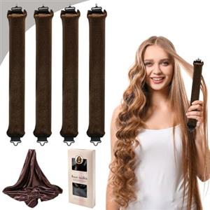 HWSWSH 4 Pz Bigodini Morbidi per Dormire con Sciarpa di Seta Kit, Bacchette Flessibili con Ganci per Capelli Lunghi Medi e Corti - per Boccoli Senza Calore