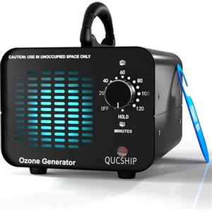 Qucship Generatore di Ozono Professionale 15000mg/h, Ozonizzatore per Ambienti Purificatore d'Aria Deodorante per 300㎡, Ozono per Sanificare Casa, Auto, Uffici, Hotel