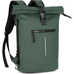 Lekeinchi Zaino Rolltop Uomo Donna Porta PC 17 Pollici | Zaino Impermeabile Uomo Donna - Rains Zaino con Strisce Riflettenti - Zaino da Viaggio Espandibile - Casual Lavoro Università - Verde