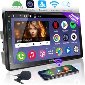 ATOTOEXCEL Autoradio 2 Din Android con Schermo - ATOTOEXCEL 8Core fully Laminato Screen QLED TouchScreen Bluetooth con Mic, Android Auto Wireless & Carplay, Controllo Vocale, Navi GPS, A6C7PF (Android+Mic)