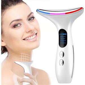 WYFCR 4 in 1 Massaggiatore viso elettrico,dispositivo viso antirughe con 4 modalità Llight,dispositivo di bellezza per viso e collo, per il sollevamento e il rafforzamento della pelle(bianco)