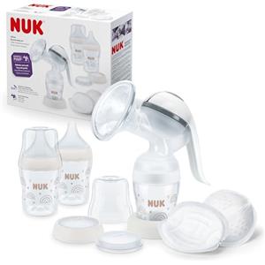 NUK tiralatte manuale | Cuscinetto in morbido silicone | Leva ergonomica | 2 x biberon Perfect Match | 150 ml | 2 x cuscinetti per il seno monouso NUK High Performance