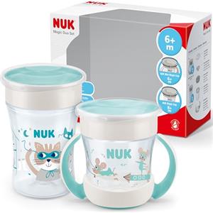 NUK Magic Cup e Mini Magic Bicchiere Antigoccia Duo Set | Bordo anti-rovesciamento a 360° | 6+ mesi | Senza BPA | 230 ml & 160 ml | Turchese