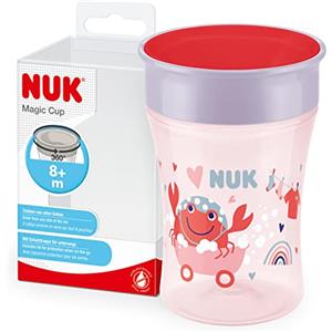 NUK Tazza Magic Cup 8+ mesi 230 ml a tenuta stagna con bordo a 360° senza BPA rosa, granchio (rosso)