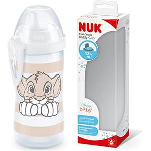 NUK, First Choice+, 10255659, Tazza per bambini dai 12 mesi in su, con beccuccio rinforzato a prova di perdite, clip e tappo protettivo, priva di BPA, 300 ml, motivo: Re Leone Disney (10255659, la