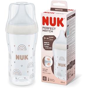 NUK biberon Perfect Match | 3+ mesi | Si adatta al palato | Controllo della temperatura | Sfiato anti-colica | 260 ml | Senza BPA | Tettarella media in silicone | Arcobaleno