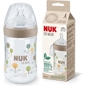 NUK for Nature Baby Bottle | Tettarella media | 260 ml | Tettarella in silicone sostenibile simile al seno con sfiato anti coliche | Controllo della temperatura | Senza BPA | Beige