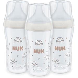 NUK Set biberon Perfect Match, 3+ mesi, Si adatta al palato del bambino, Controllo della temperatura, Sfiato anti-colica, 260 ml, Senza BPA, Tettarella media in silicone, Arcobaleno, 3 pz