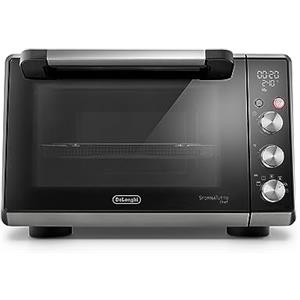 De'Longhi Sfornatutto Chef DO34326, Forno Elettrico Ventilato, 6 Funzioni Cottura, Funzione Friggitrice ad Aria, Display LCD, Timer 120', Leccarda, Griglia e Cestino Inclusi, Capacità 34L, 2000W, Nero