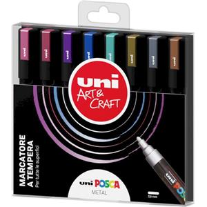 Uni Posca PC5M - Marcatore a Tempera Punta Media 8 Colori Metal Assortiti