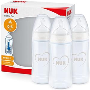 NUK First Choice+ biberon | 0-6 mesi | 150 ml | Biberon anti-colica con tettarella ortodontica in silicone | Controllo della temperatura | senza BPA | Grigio e Bianco | 3 pezzi