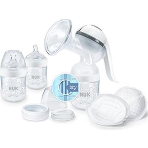 NUK Nature Sense Tiralatte manuale | Set per l'allattamento con tiralatte manuale, biberon e coppette comfort ultra assorbenti per il seno | 6 pezzi