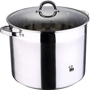 RB RENBERG RENBERG Alexander | Pentola da Cucina | Pentola Alta di 32 x 25 cm e 20 Litri con Coperchio di Vetro | Acciaio Inox | Utensili da Cucina | Fondo Incapsulato di 5 Strati | Per Tutti i Piani Cottura