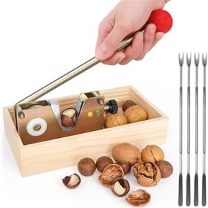 ChromLives Casse-Noce Regolabile in Acciaio Inossidabile con Funzione Leva, Pinza per Noci, Casse-Noce per Noci, Nocciole, Macadamia, Include 4 Spiedini per Noci e Spazzola per Pulizia