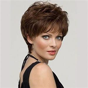 Corlidea Parrucca di capelli veri da donna, capelli castani corti Bob con bangs