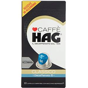 Caffé HAG Hag - Capsule Caffè Decaffeinato Espresso Classico - 10 capsule in alluminio - Intensità 6 - Compatibili con Macchine Nespresso (totale 10 capsule)