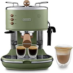 De'Longhi Icona Vintage ECOV311.GR Macchina da Espresso Manuale e Cappuccino, per Caffè in Polvere e Cialde E.S.E., Spegnimento automatico, Caldaia acciaio, Serbatoio 1,4L, Verde