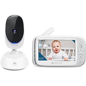 Motorola Nursery VM75 Baby Monitor con Telecamera - Telecamera con Unità Genitore da 5 Pollici - con Visore Notturno, Zoom Digitale, Comunicazione Bidirezionale e Ninne Nanne - Plastica - Bianco