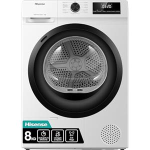 Hisense DHQE800BW2 Asciugatrice A Pompa Di Calore, 8 Kg, A++, Oblò Nero, Big Display, 16 programmi, Refresh