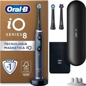 Oral-B Spazzolino Elettrico Ricaricabile iO 8 Nero, 3 Testine Di Ricambio, 1 Custodia Da Viaggio. 1 Spazzolino