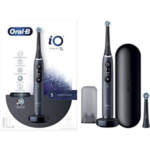 Oral-B Spazzolino Elettrico Ricaricabile iO 7N, Sensore di Pressione, Display Interattivo, Intelligenza Artificiale, Ricarica Rapida, 2 Testine, 1 Spazzolino, 1 Custodia da Viaggio, Nero, Idea Regalo