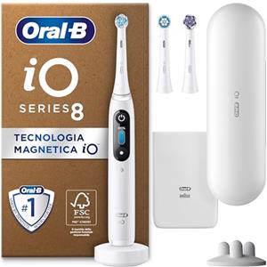 Oral-B Spazzolino Elettrico Ricaricabile iO 8 Bianco, 3 Testine Di Ricambio, 1 Custodia Da Viaggio. 1 Spazzolino