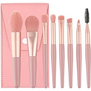 SULIUDAJI 8 Pezzi Set Pennelli Make Up Professionali Set Pennelli da Trucco,con Trousse in Pelle PU Set,per Fondotinta Cipria Correttore Fard e Occhi (rosa)