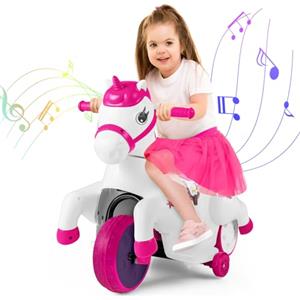 RELAX4LIFE 12V Macchina Elettrica Unicorno con Funzione di Oscillazione 3 Ruote e Rotelle di Allenamento, Musica e Indicatore di Batteria, 3KM/H, per Bambini dai 3 Anni+ (ROSA)
