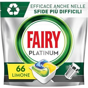 Fairy Platinum Detersivo Pastiglie Lavastoviglie, Brillantante, 66 Capsule Lavastoviglie, Limone, con Sistema di Prelavaggio Integrato, Efficace nelle Sfide Difficili Contro lo Sporco