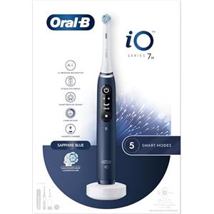 Oral-B Spazzolino Elettrico Ricaricabile iO 7N, Sensore di Pressione, Display Interattivo, Intelligenza Artificiale, Ricarica Rapida, 2 Testine, 1 Spazzolino, 1 Custodia da Viaggio, Blu, Idea Regalo