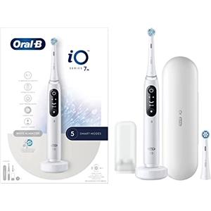 Oral-B Spazzolino Elettrico Ricaricabile iO 7N, Sensore di Pressione, Display Interattivo, Intelligenza Artificiale, Ricarica Rapida, 2 Testine, 1 Spazzolino, Custodia da Viaggio, Bianco, Idea Regalo