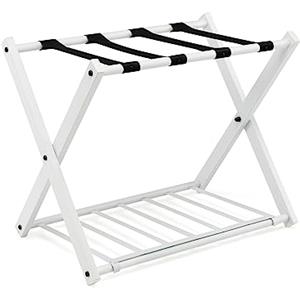 GIANTEX Sgabelli Reggivaligia, Portavaligia Pieghevole, Portata 70 kg, a 2 Ripiani, con Scarpiera, Struttura in Ferro, Multiuso Salvaspazio, Ideale per Viaggio e Hotel, 63,5x44x67 cm, Bianco