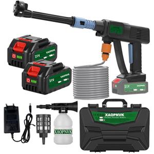 XAOPNVK Idropulitrice Portatile a Batteria, Idropulitrice per Auto Cordless da 60 Bar con 2 Batterie, Ugello 6 in 1,Tubo da 5 Metri, per L'irrigazione, Pulizia, Lavaggio auto, Lavaggio Pavimenti(Nero)