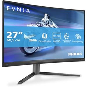 PHILIPS Evnia 27M2C5200W - Monitor da gioco curvo FHD da 27 pollici, 280 Hz, HDR10, 1 ms GtG, FreeSync Prem. (2560x1440, 2x HDMI 2.0, 1x DP 1.4) grigio scuro